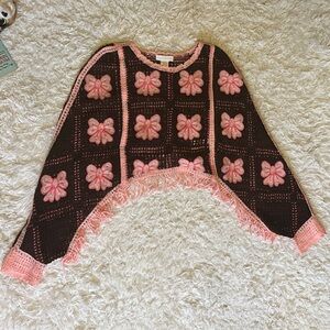 House of Harlow 1960 Pink and Brown Crochet Top